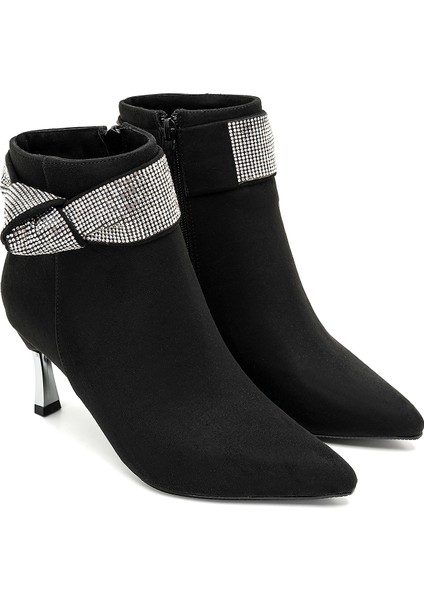 Adrian Siyah Kadın Taşlı Topuklu Bot