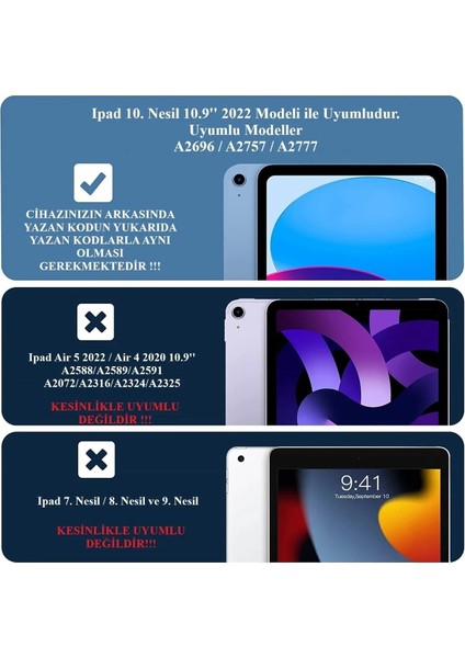 Apple Ipad 10. Nesil 2022 10.9 Inç Tablet Uyumlu Flip Smart Standlı Akıllı Kılıf Smart Cover