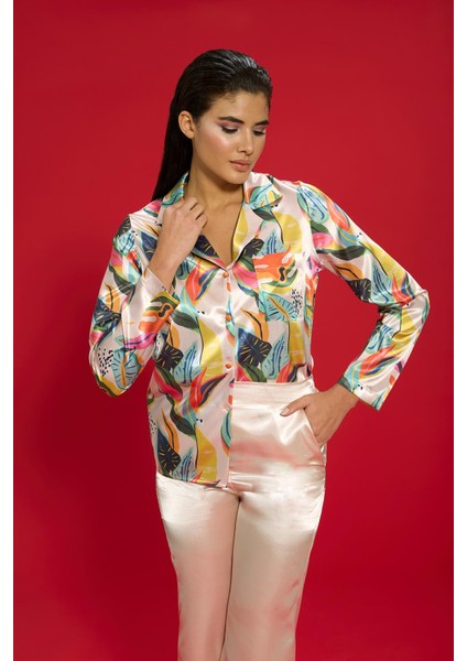 6'lı Çicek Desen Somon Pijama Takımı S27480 fırsatları
