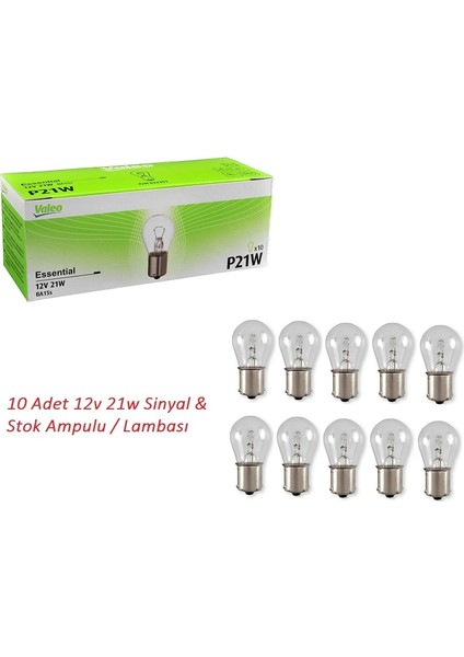 12 Volt 21 Watt Sinyal Stop Ampulu Lambası 93 Tek Duy Ampul Takımı 10 Adet
