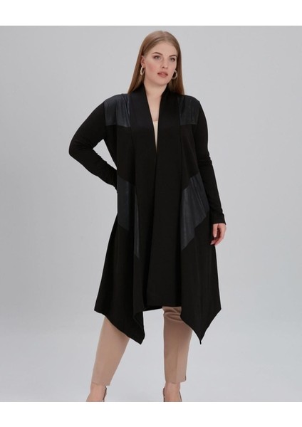 Uzun Simetrik Deri Detaylı Hırka fiyatları