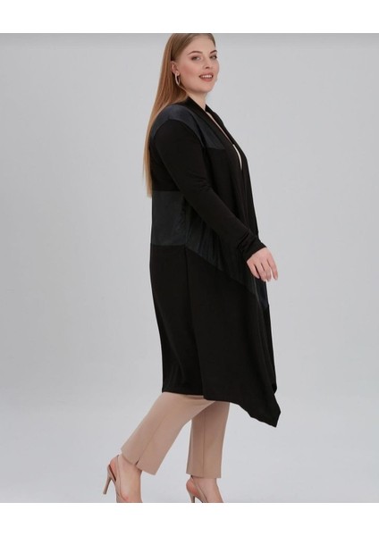 Uzun Simetrik Deri Detaylı Hırka modelleri