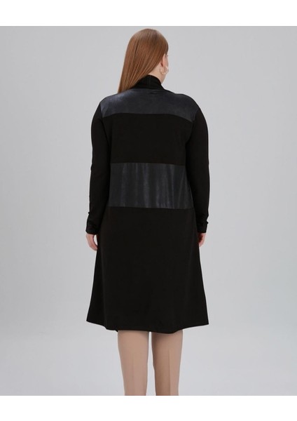 Uzun Simetrik Deri Detaylı Hırka fırsatları