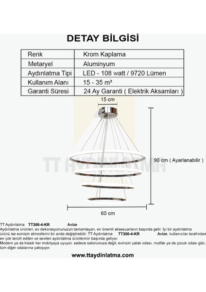 TT Aydınlatma TT3004 Kr Tt Aydınlatma Halka 4'lü Krom Kaplama LED Avize