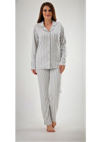 Önden Düğmeli Soft Kadın Pijama Takımı Mavi