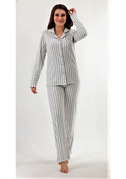 Önden Düğmeli Soft Kadın Pijama Takımı Mavi