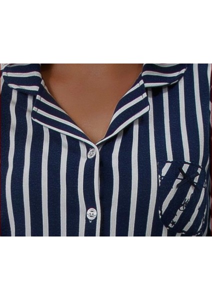 Önden Düğmeli Soft Kadın Pijama Takımı Mavi