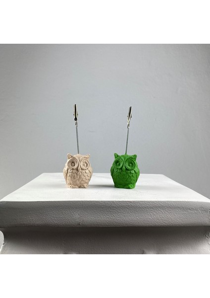 Baykuş Not Tutucu 2'li Set (Yeşil - Krem)