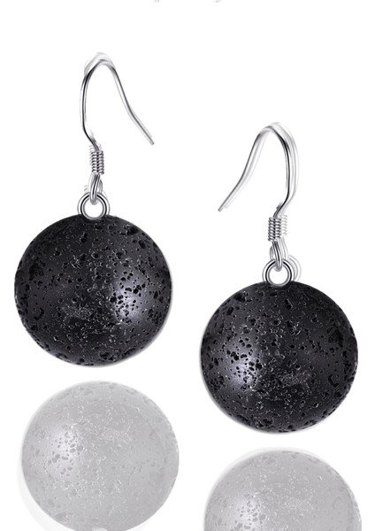 Doğal Volkanik Lav Taşı Gümüş Küpe