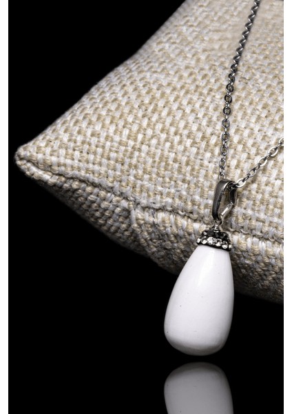 Sertifikalı Doğal Sedef Taşı Kolye (Zirkon Taşlı)