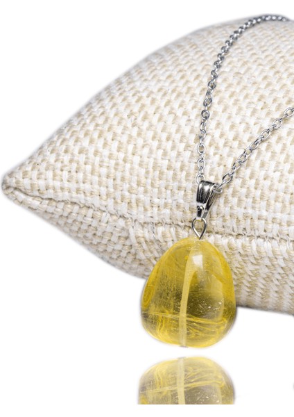 Sertifikalı Doğal Limon Kuvars Taşı Kolye