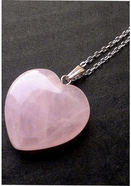 Sertifikalı Kalp Kesim Doğal Pembe Kuvars Taşı Kolye