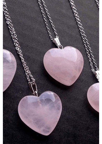 Sertifikalı Kalp Kesim Doğal Pembe Kuvars Taşı Kolye modelleri