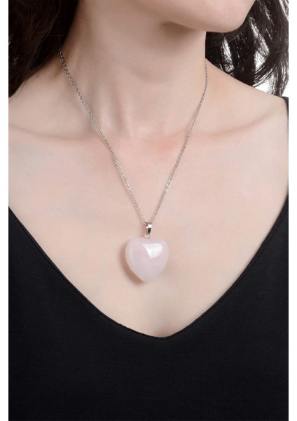 Sertifikalı Kalp Kesim Doğal Pembe Kuvars Taşı Kolye fırsatları