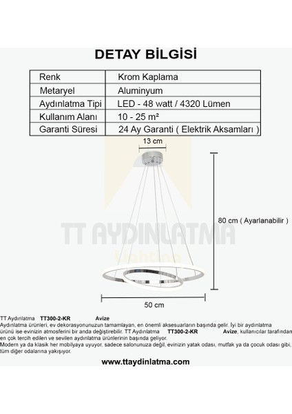 TT Aydınlatma TT300-2 Kr Tt Aydınlatma Halka 2 Li Krom LED Avize