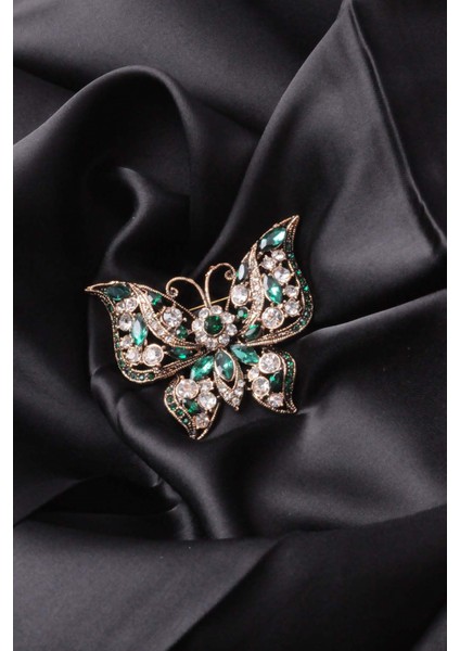 Broş Fıgurlu Otantık Desenli Bronz Kristal Taşli