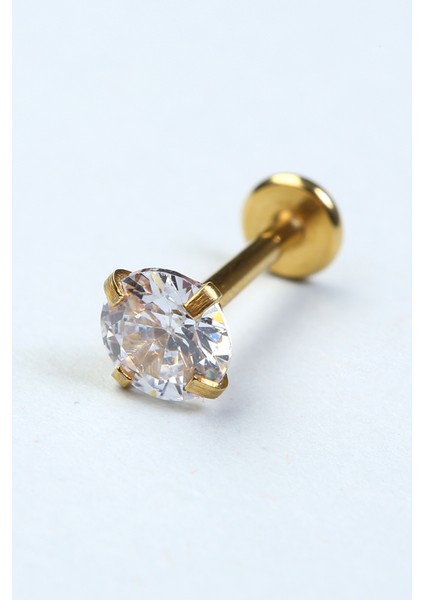 Yuvarlak Taş Labret Büyük Boy Gold Piercing