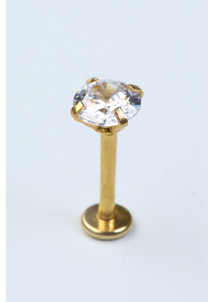 Yuvarlak Taş Labret Büyük Boy Gold Piercing