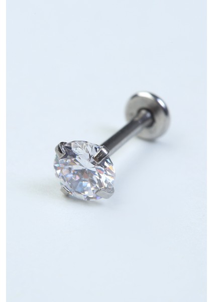 Yuvarlak Taş Labret Büyük Boy Silver Piercing