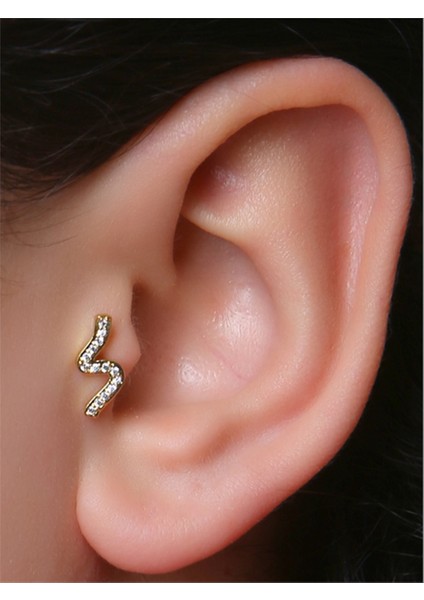 S Model Taşlı Toplu Labret Gold Piercing