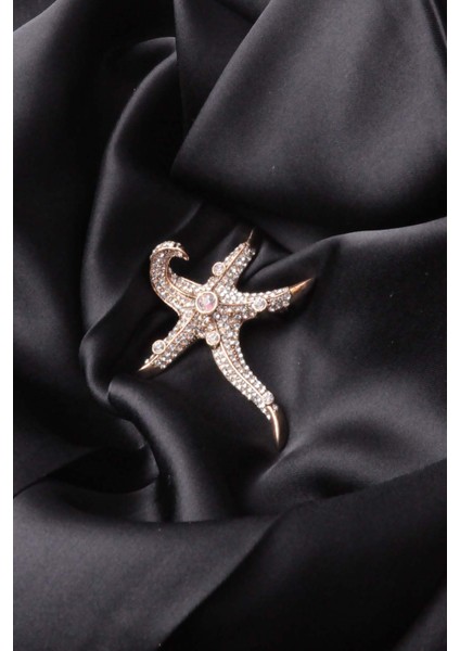 Broş Fıgurlu Otantık Desenli Bronz Kristal Taşli