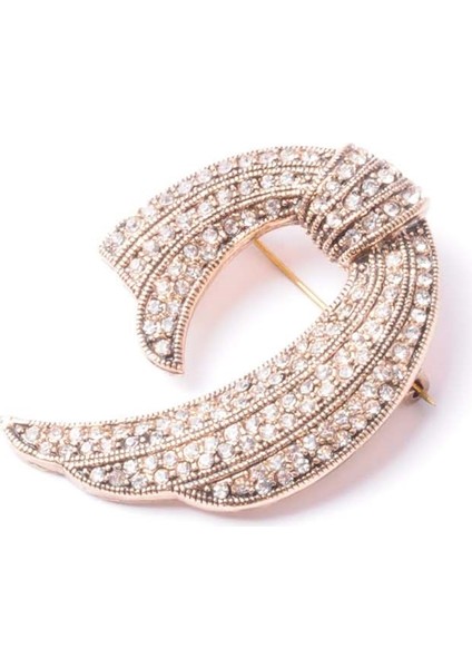 Broş Harf Simge Otantık Desenli Bronz Kristal Taşli
