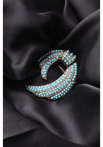 Broş Harf Simge Otantık Desenli Bronz Kristal Taşli