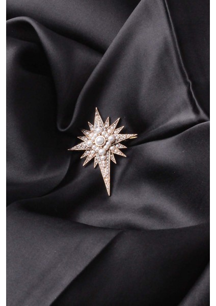 Broş Yıldız Otantık Desenli Bronz Kristal Taşli