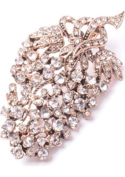 Broş Çiçekli Otantık Desenli Bronz Kristal Taşli
