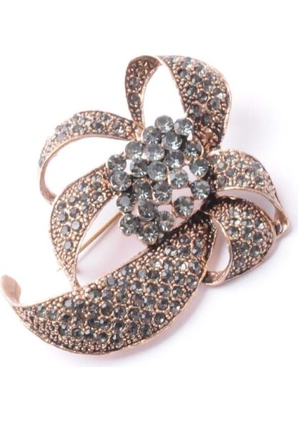 Broş Çiçekli Otantık Desenli Bronz Kristal Taşli fiyatları
