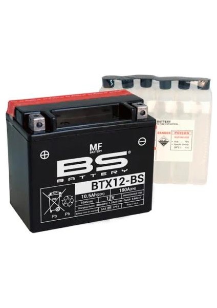 BS Battery Bs BTX12-BS 2007-2016 Aprilia Scarabeo 200 Uyumlu Akü Sulu Akü