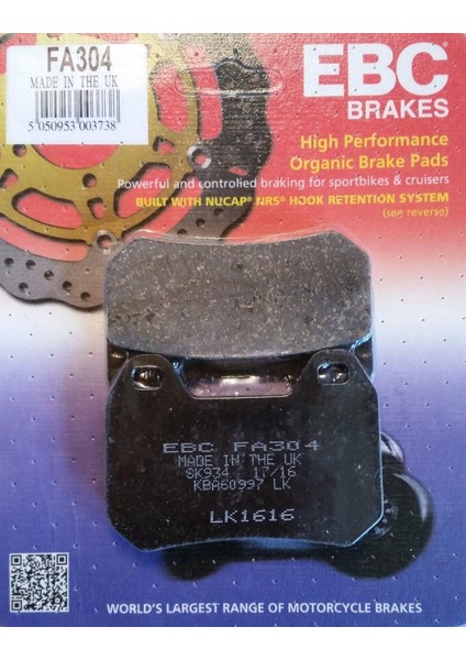 FA304 1997-2009 Bmw K 1200 Lt Uyumlu Arka Fren Balatası Organik Balata