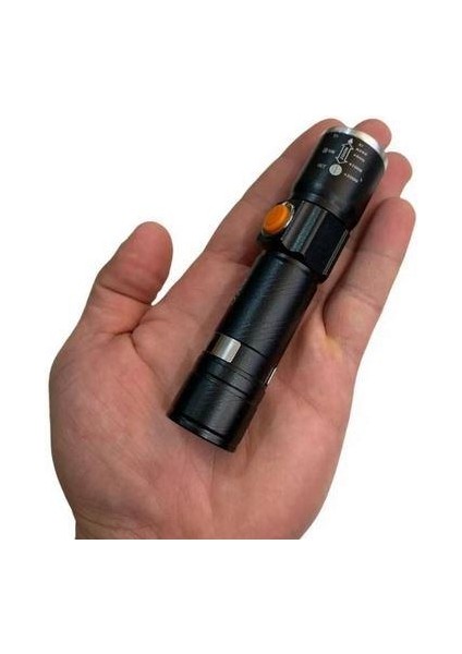Mini Fener Dahili Batarya Kendinden USB Şarj Soketli T6 LED Zoom