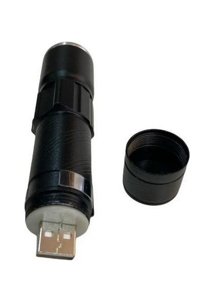 Mini Fener Dahili Batarya Kendinden USB Şarj Soketli T6 LED Zoom