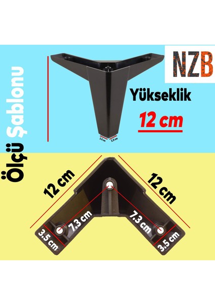 Lüks Mobilya Kanepe Sehpa Tv Ünitesi Koltuk Ayağı 12 cm Siyah Baza Ayak