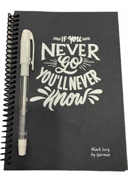 Siyah Defter + Pensan Beyaz Jel Kalem