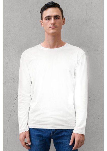 Düz Beyaz, Gri Uzun Kollu Erkek T-Shirt 2'Li Eko Paket