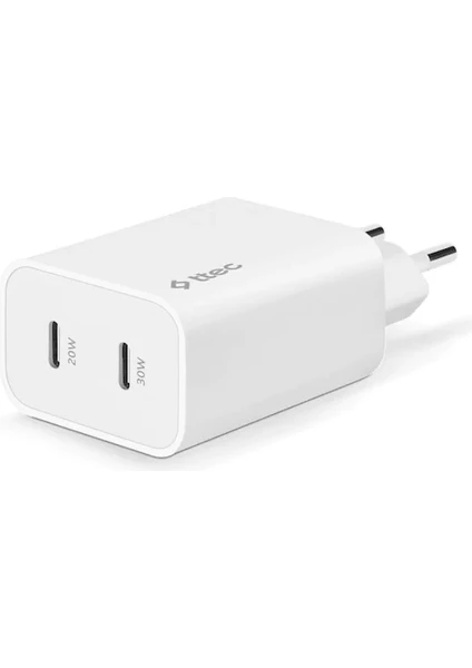 Smartcharger Duo Pro Gan 50W Pd Seyahat Hızlı Şarj Aleti Usb-C + Usb-C - Beyaz