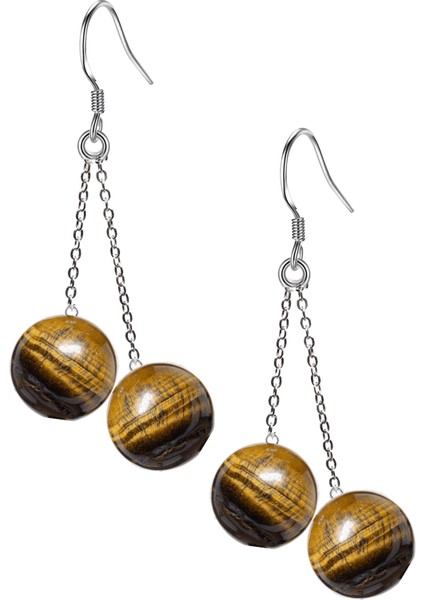 Doğal Kaplan Gözü Taşı Gümüş Küpe