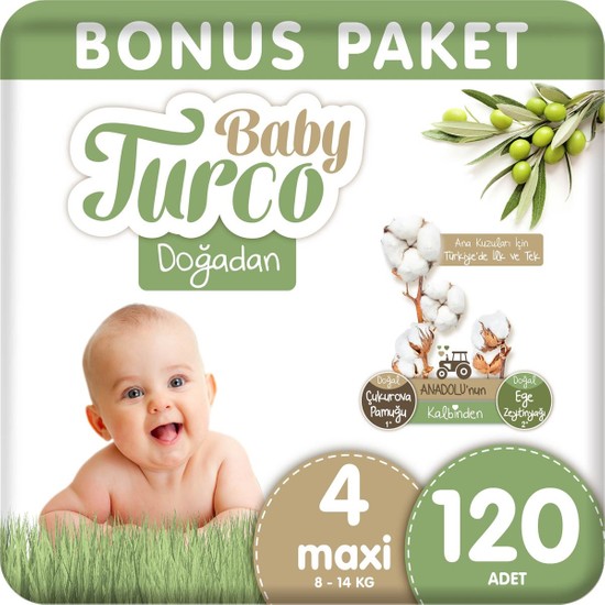Baby Turco Doğadan Bonus Bebek Bezi 4 Numara Maxi 120 Adet
