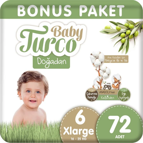 Baby Turco Doğadan Bonus Bebek Bezi 6 Numara Xlarge 72 Adet