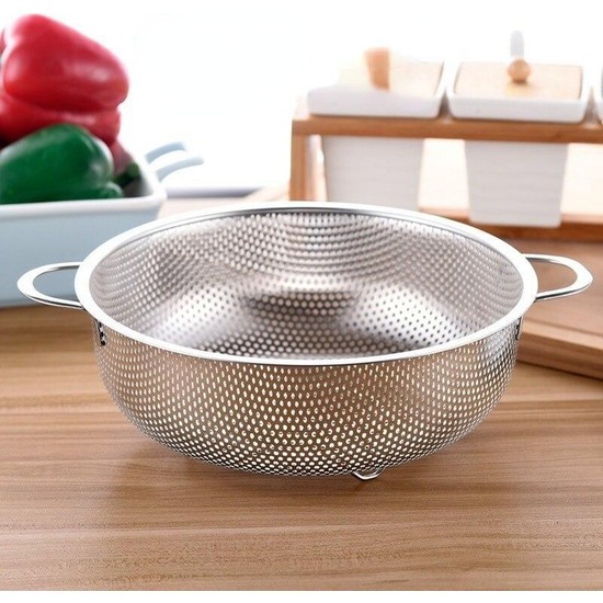 Righton Paslanmaz Çelik Makarna Süzgeçi 26 cm Metal Kulplu Kevgir