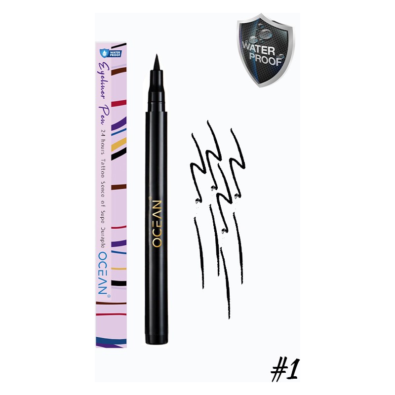 Ocean Siyah Eyeliner, Likit Kalem Eyeliner, Suya Dayanıklı, Yoğun Pigmentli