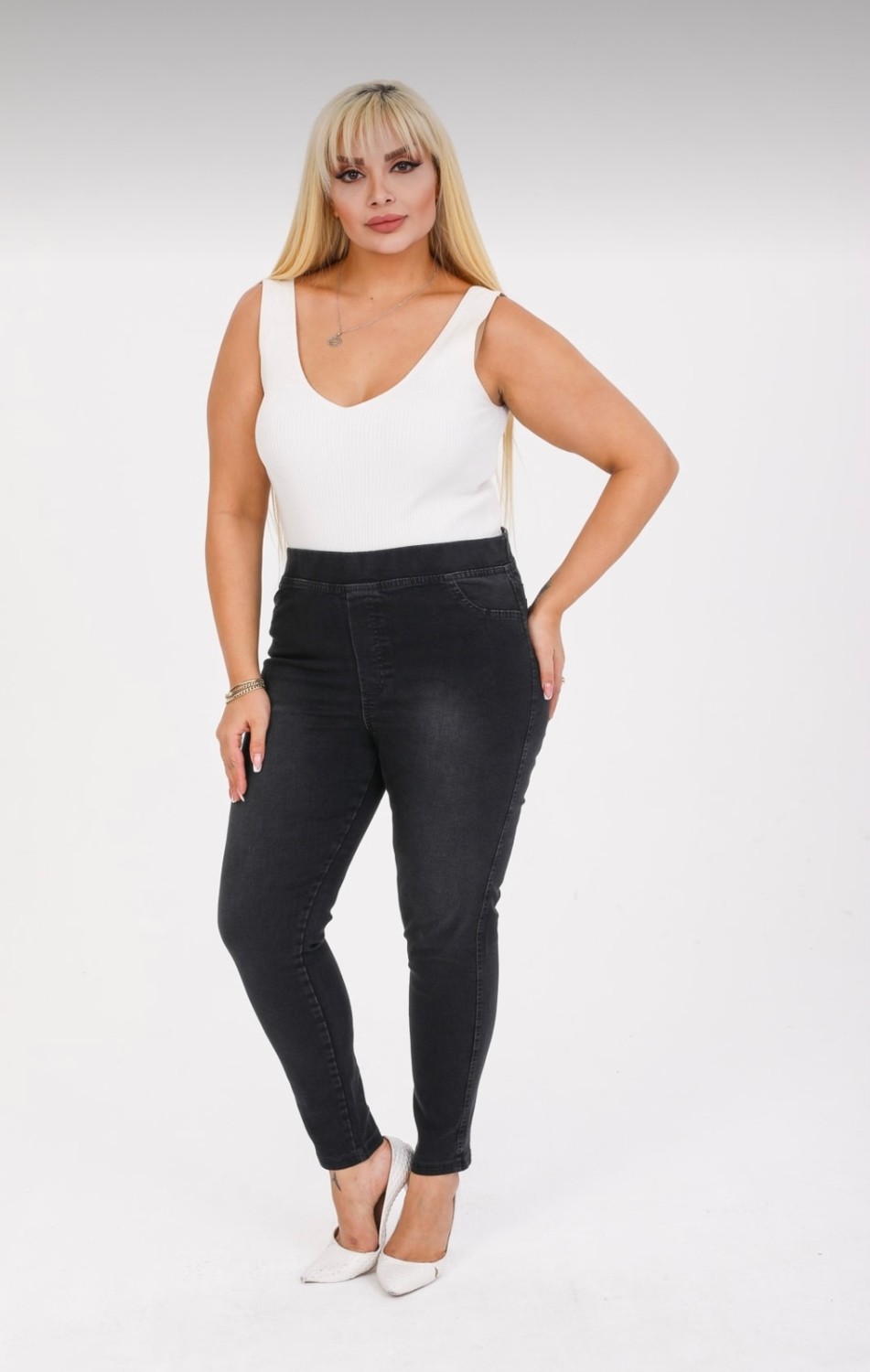 Moda Mark Real Kadın Beli Lastikli Kot Tayt Pantolon / Toparlayıcı /yüksek Bel /büyük-Küçük-Beden görsel 6