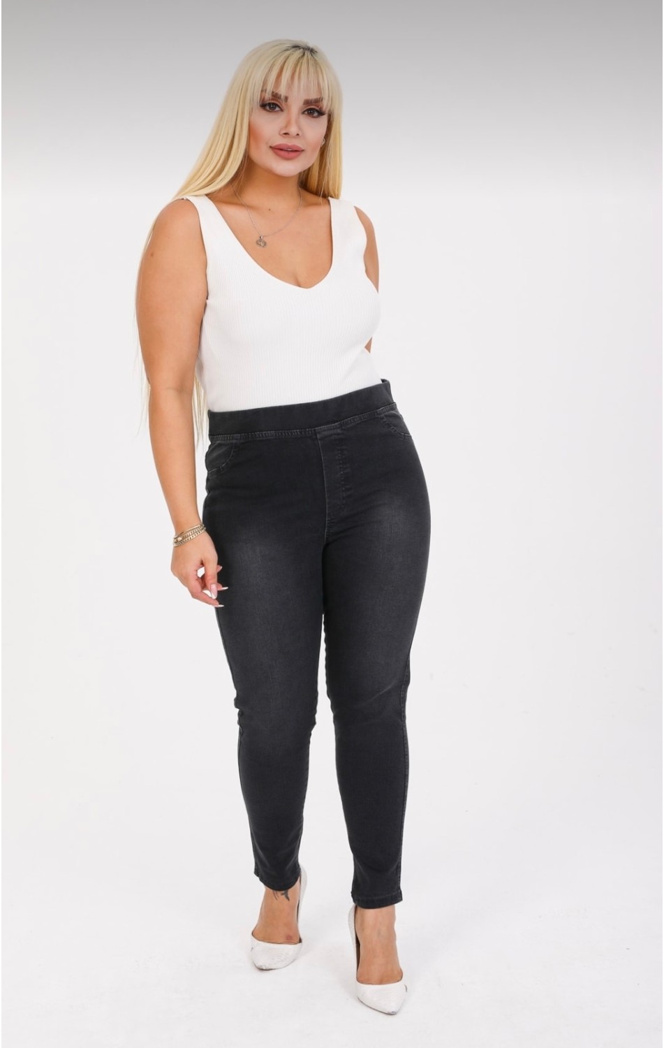 Moda Mark Real Kadın Beli Lastikli Kot Tayt Pantolon / Toparlayıcı /yüksek Bel /büyük-Küçük-Beden görsel 7