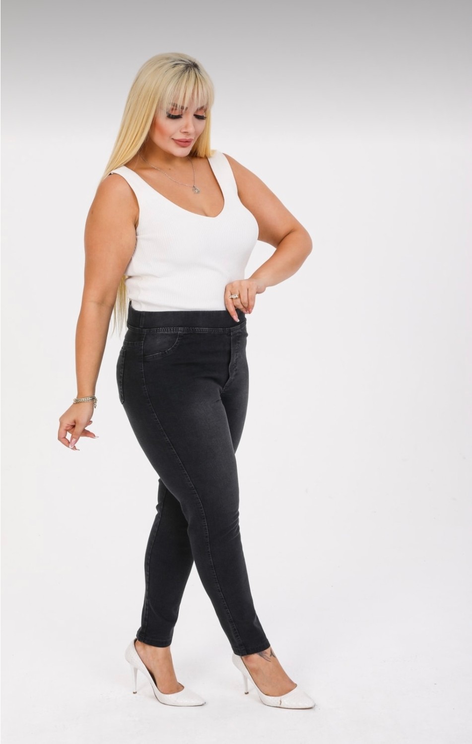 Moda Mark Real Kadın Beli Lastikli Kot Tayt Pantolon / Toparlayıcı /yüksek Bel /büyük-Küçük-Beden görsel 8