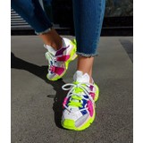 Özel Tasarım Çift Bağcıklı Ayakkabı Bağcık Detaylı Kalın Taban Kadın Spor Ayakkabı Renkli Spor Ayakkab