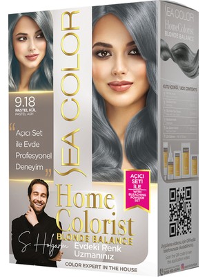 Sea Color 2 Tüp Home Colorist 9.18 Pastel Kül Premium Saç Boyası Evde Profesyonel Sonuç