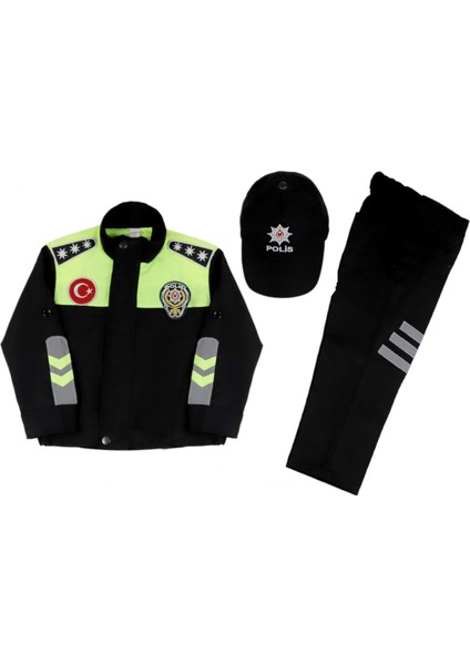 Unisex Çocuk Yeşil Trafik Polis Kostümü Çocuk Trafik Polis Kıyafeti Üniforması