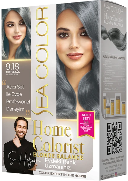 Sea Color 2 Tüp Home Colorist 9.18 Pastel Kül Premium Saç Boyası Evde Profesyonel Sonuç